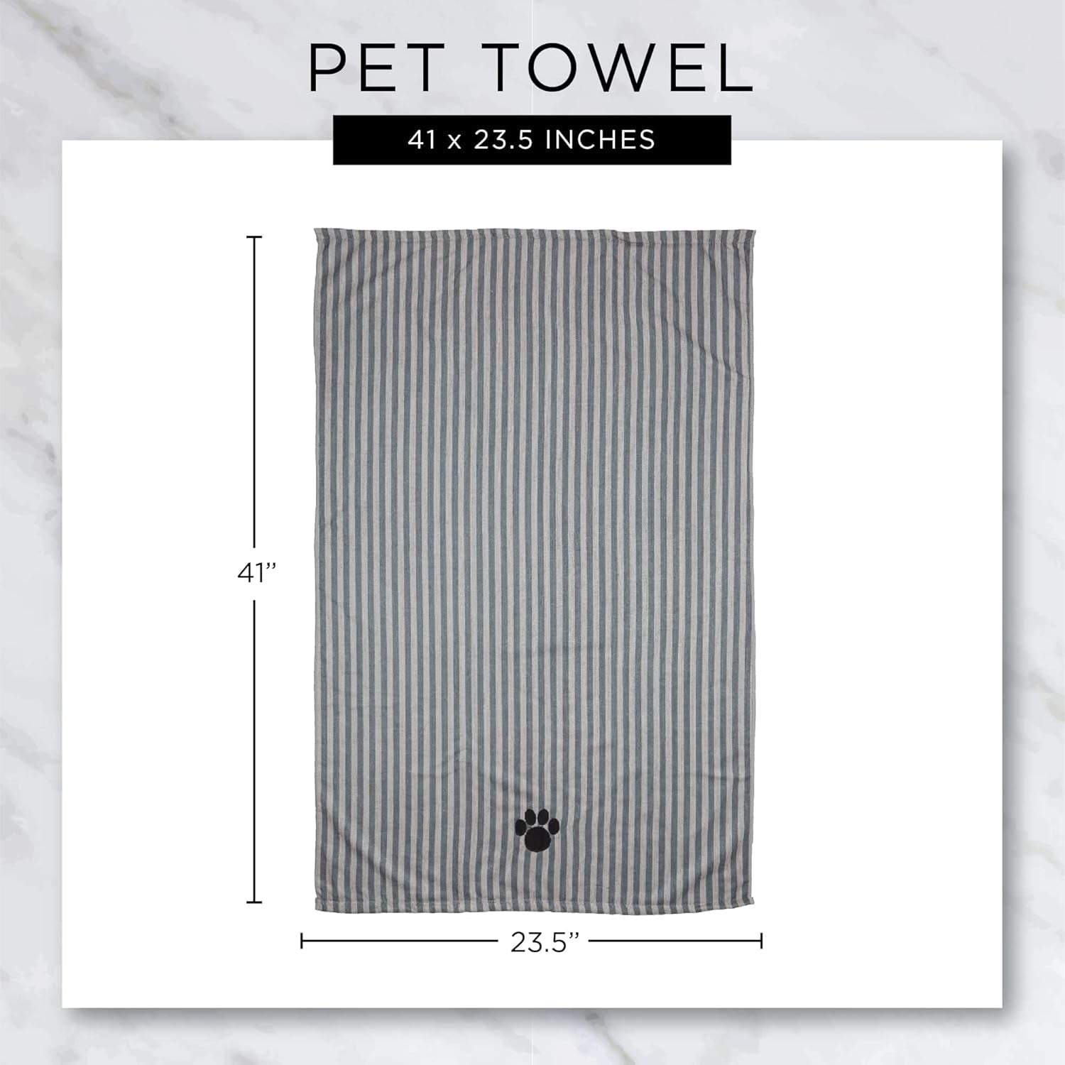 Pet Drying Collection Embroidered Terry Microfiber, Towel X-Large, 41X23.5", Taupe with Black Paw Print
