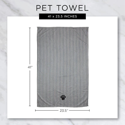 Pet Drying Collection Embroidered Terry Microfiber, Towel X-Large, 41X23.5", Taupe with Black Paw Print