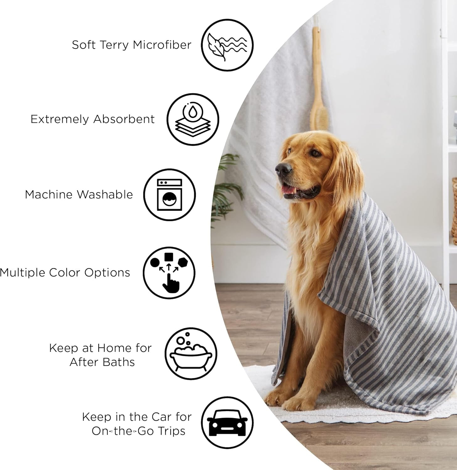 Pet Drying Collection Embroidered Terry Microfiber, Towel X-Large, 41X23.5", Taupe with Black Paw Print