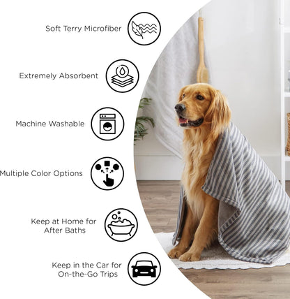Pet Drying Collection Embroidered Terry Microfiber, Towel X-Large, 41X23.5", Taupe with Black Paw Print