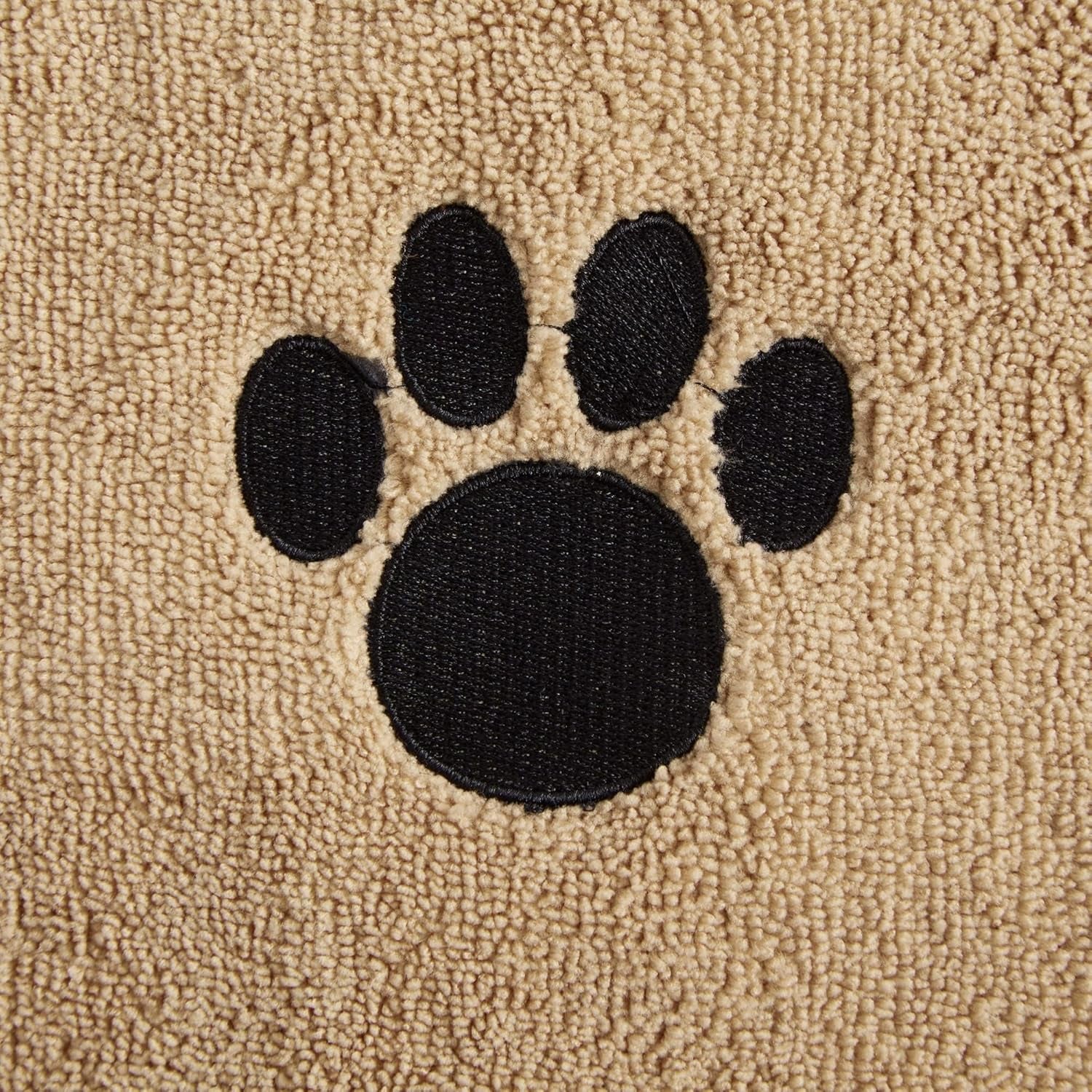 Pet Drying Collection Embroidered Terry Microfiber, Towel X-Large, 41X23.5", Taupe with Black Paw Print