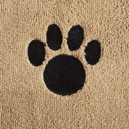 Pet Drying Collection Embroidered Terry Microfiber, Towel X-Large, 41X23.5", Taupe with Black Paw Print