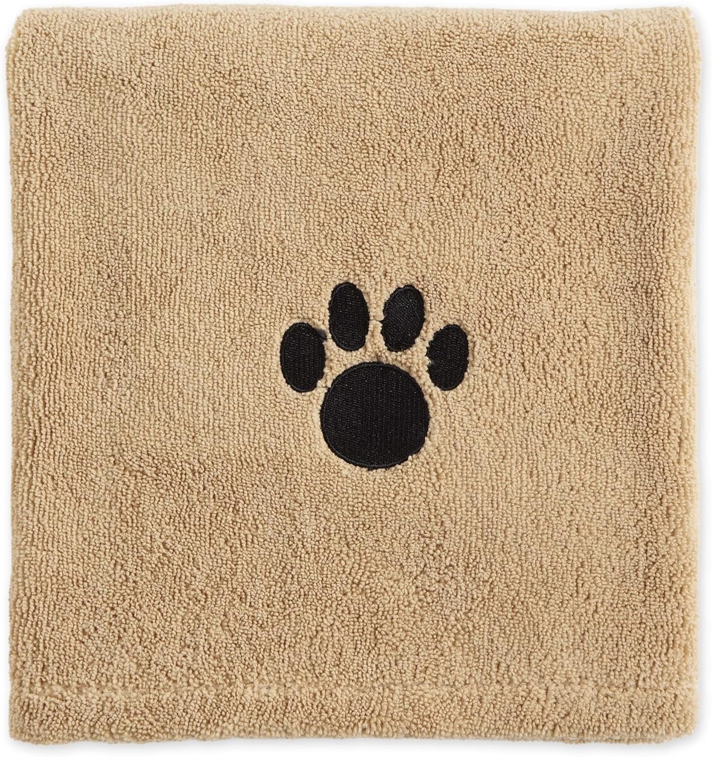 Pet Drying Collection Embroidered Terry Microfiber, Towel X-Large, 41X23.5", Taupe with Black Paw Print
